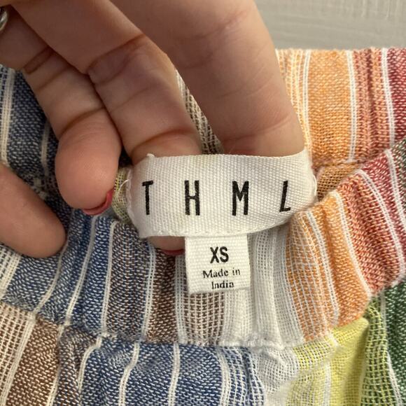 THML Rainbow Stripe Tassel Midi Dress Sz XS 100% Cotton Summer Beach Casual Boho - Picture 2 of 13